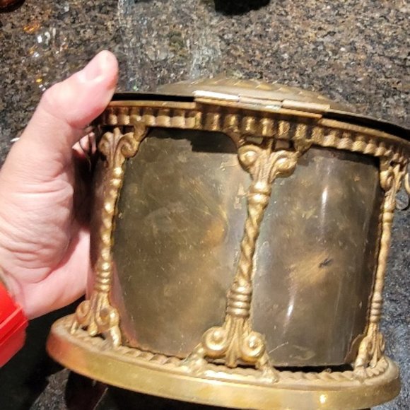 Antique Ornate Brass English Tea Caddy With Hinged Lid - Picture 5 of 12